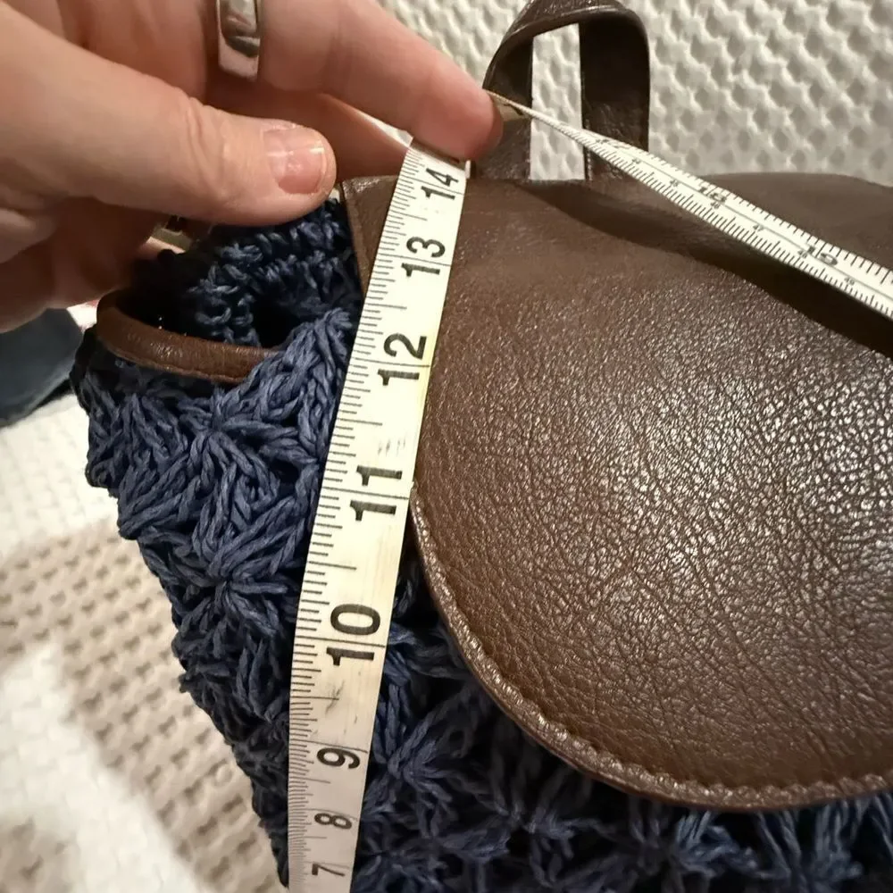 Cappelli Straworld Navy Crochet Toyo Backpack with Brown Leather Accents